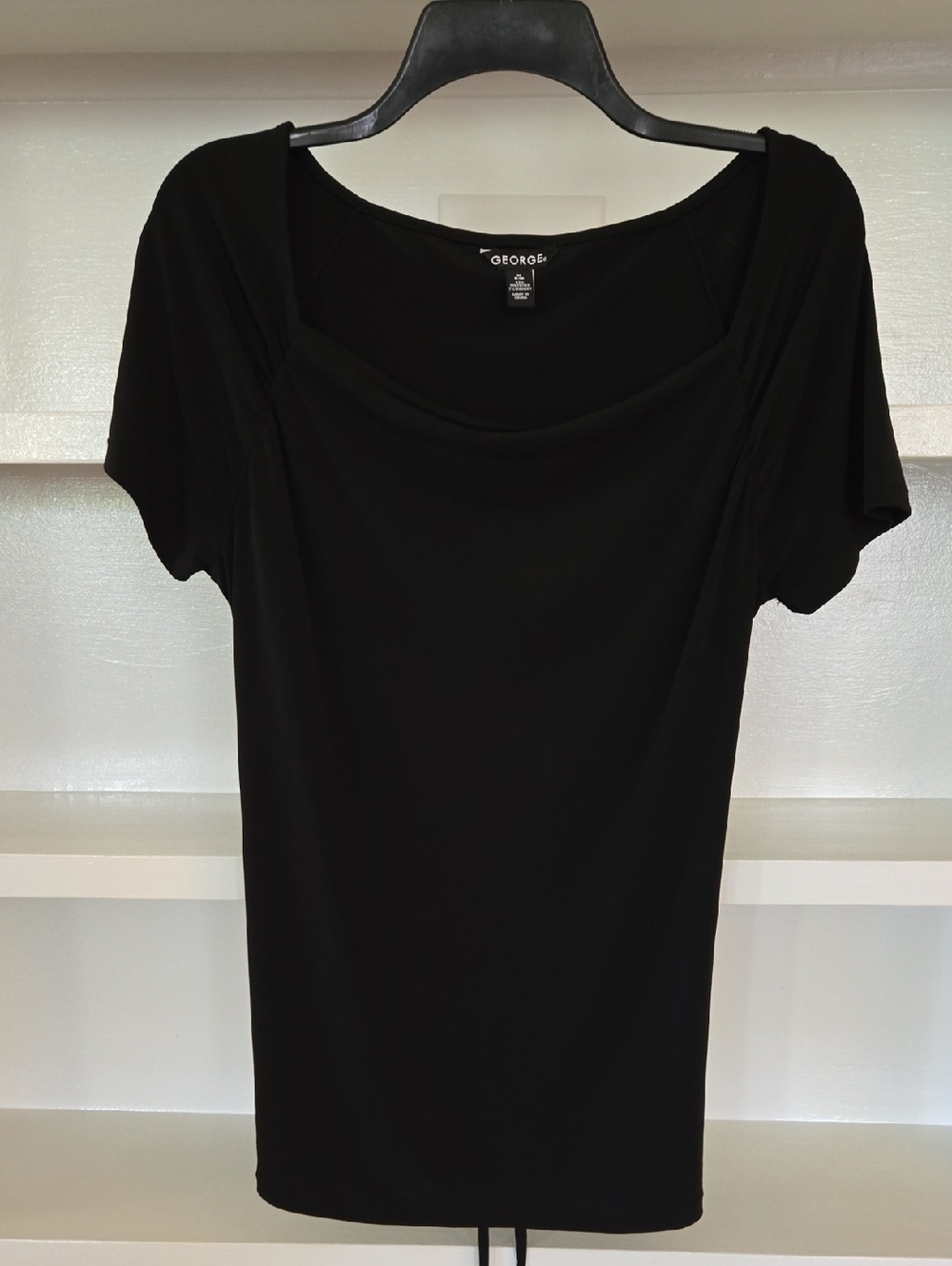 George Black Short Sleeve Women's Drape Neck Top